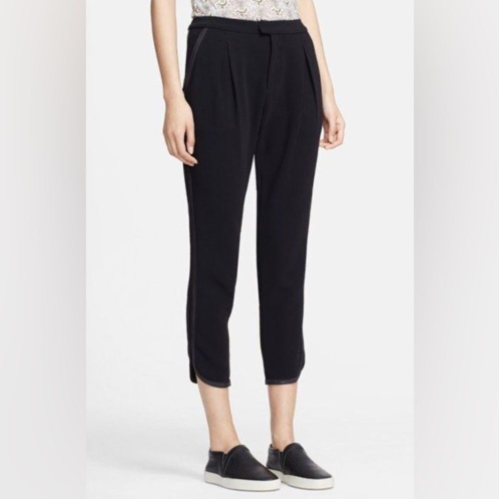 Rag & Bone Platini Lamb Leather Trim Pleated Slim Pants in Black 2